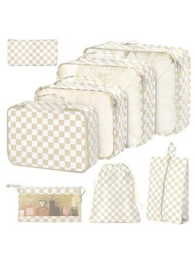 Travel Packing Cubes 8 Piece Luggage Organizer Set Suitcase Storage Bags Khaki